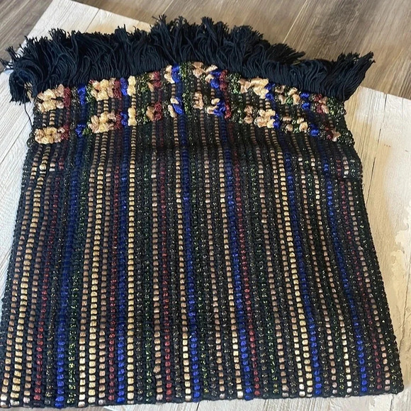 Stella And Dot Black Metalic Shimmer Woven/ Braided Fringe Clutch Bag Boho large - Picture 4 of 4